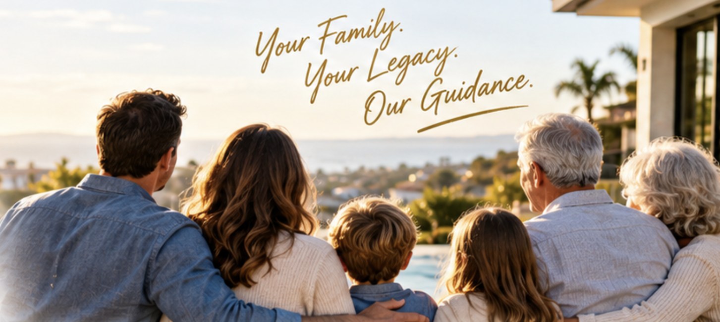 Family looking out over the California coast — Your Family. Your Legacy. Our Guidance.